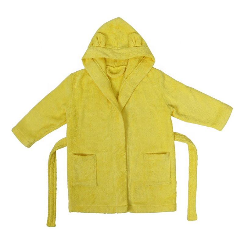 New design high quality cotton yellow bathrobe baby hooded bathrobe for babies