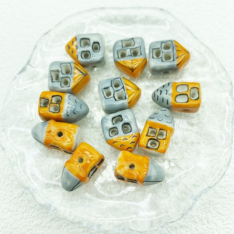 ceramic house beads porcelain handmade painting beads for jewelry making DIY accessories necklace and bracelet making
