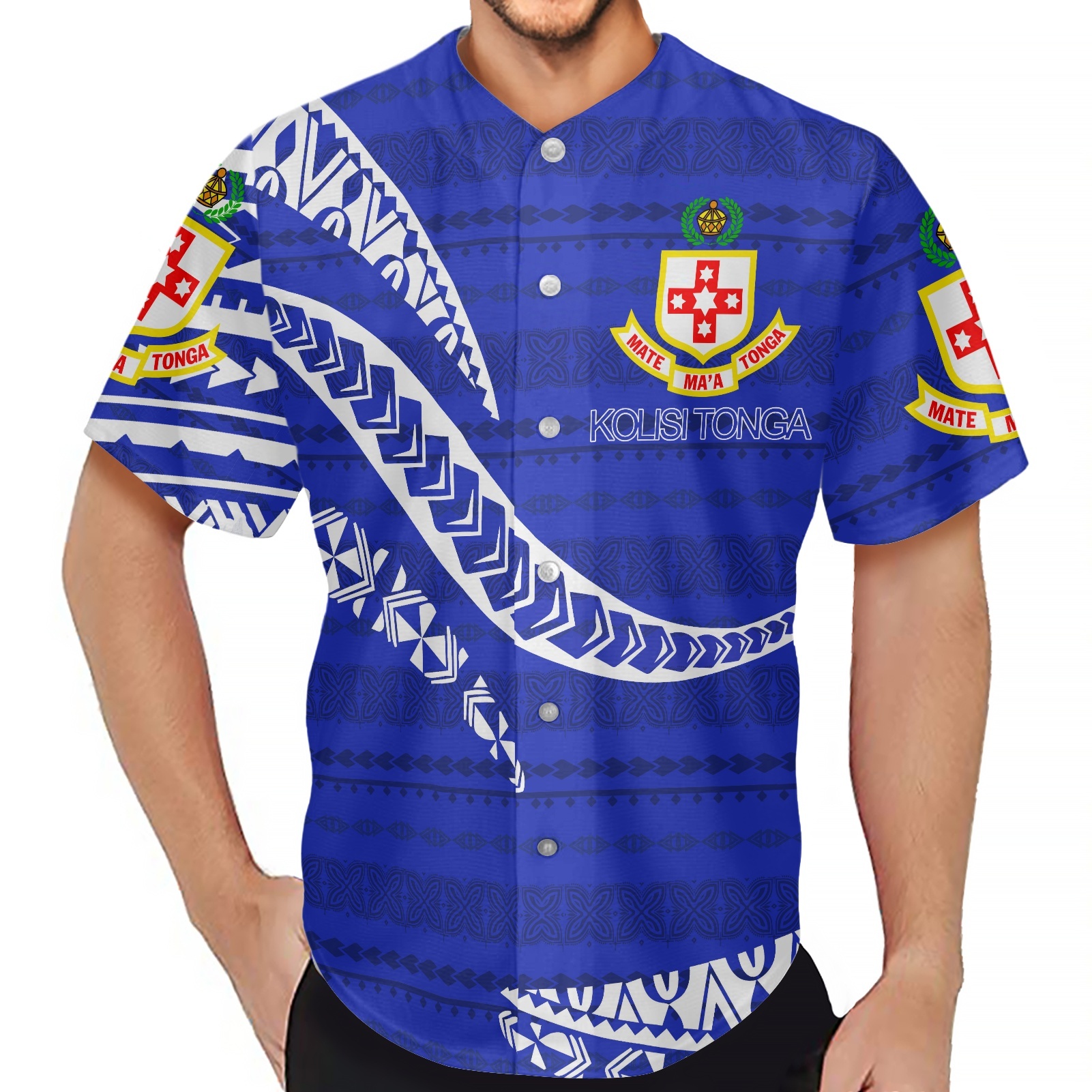 Wholesale Mens Baseball Jersey TONGA Logo Tribal Design Comfort Baseball Uniform Set Custom Blue Baseball Jersey Custom LOGO