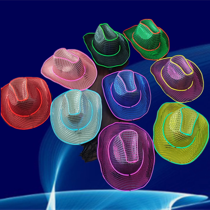 2022 Noen LED Light Hat LED мигающая ковбойская шляпа с блестками для женщин и мужчин