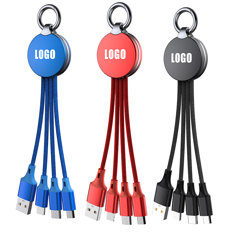 Новый рекламный подарок брелок USB-кабель 3 в 1 зарядный кабель со светодиодным логотипом