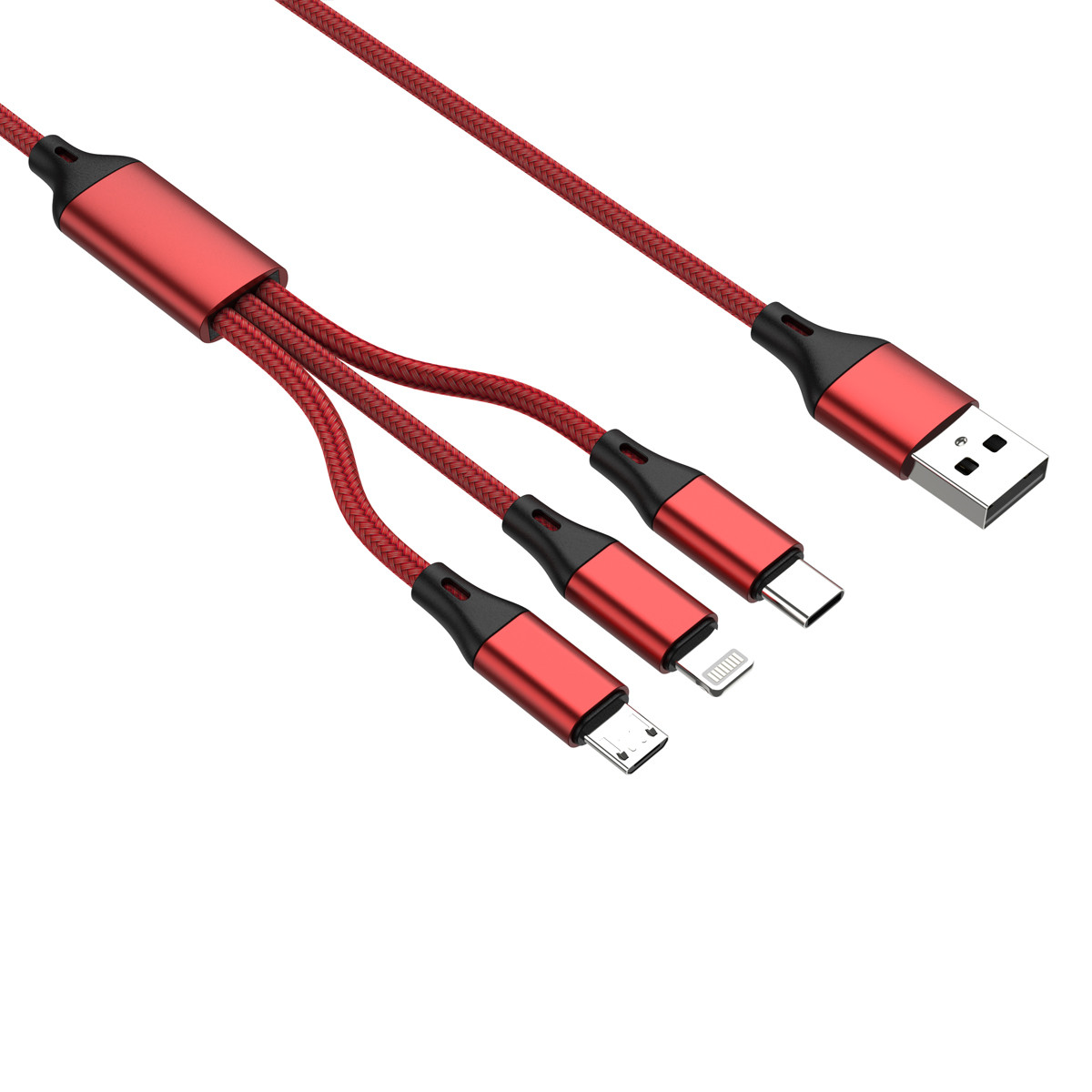 Universal Full Compatible for OPPO VOOC 6A 1.2M Aluminum Alloy 3 in 1 Fast Charging Data Cable for Samsung Huawei