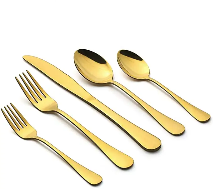 High Quality Cutlery Stainless Steel 24 pcs Bestek Custom Mirror Polishing Gold Spoon 24 piece Flatware Set With Gift Box