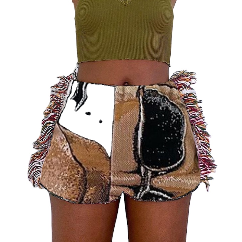 2021 Summer casual women's fashion printed shorts bag hip Slim street shooting wild tassels new women pant
