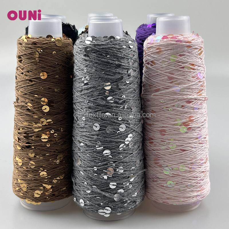 Ins super hot 100% 5 ply 3+6 100 gram natural cotton sequin yarn for transparent knit with kid mohair for winter hat