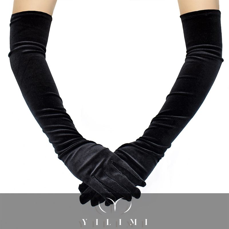 Autumn winter warm flannelette gloves Lengthened golden velvet gloves vintage evening dress etiquette gloves