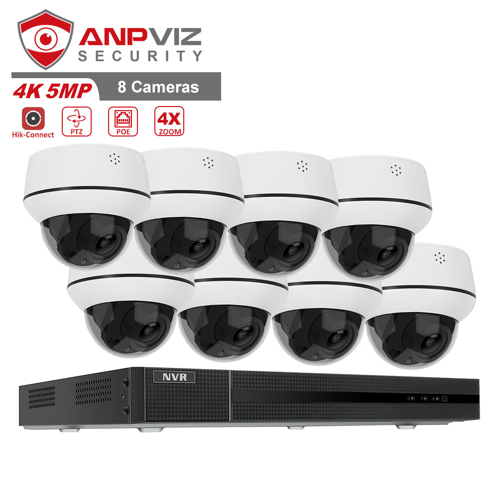 Anpviz PTZ IP камера безопасности системы 8 шт. 5MP PTZ 4X IP66 камера 8CH 4K POE NVR Поддержка 2-полосная аудио до ИК возможностью погружения на глубину до 30 м Onvif H.265 P2P