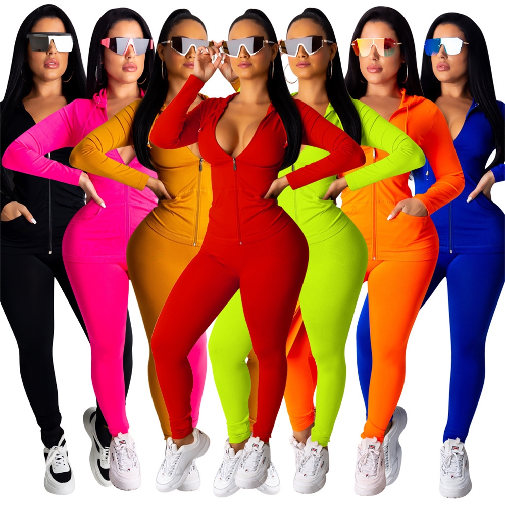 Solid colors beach with hoodie 2021 wholesale long sleeve for sweatsuit 2 piece set women clothing