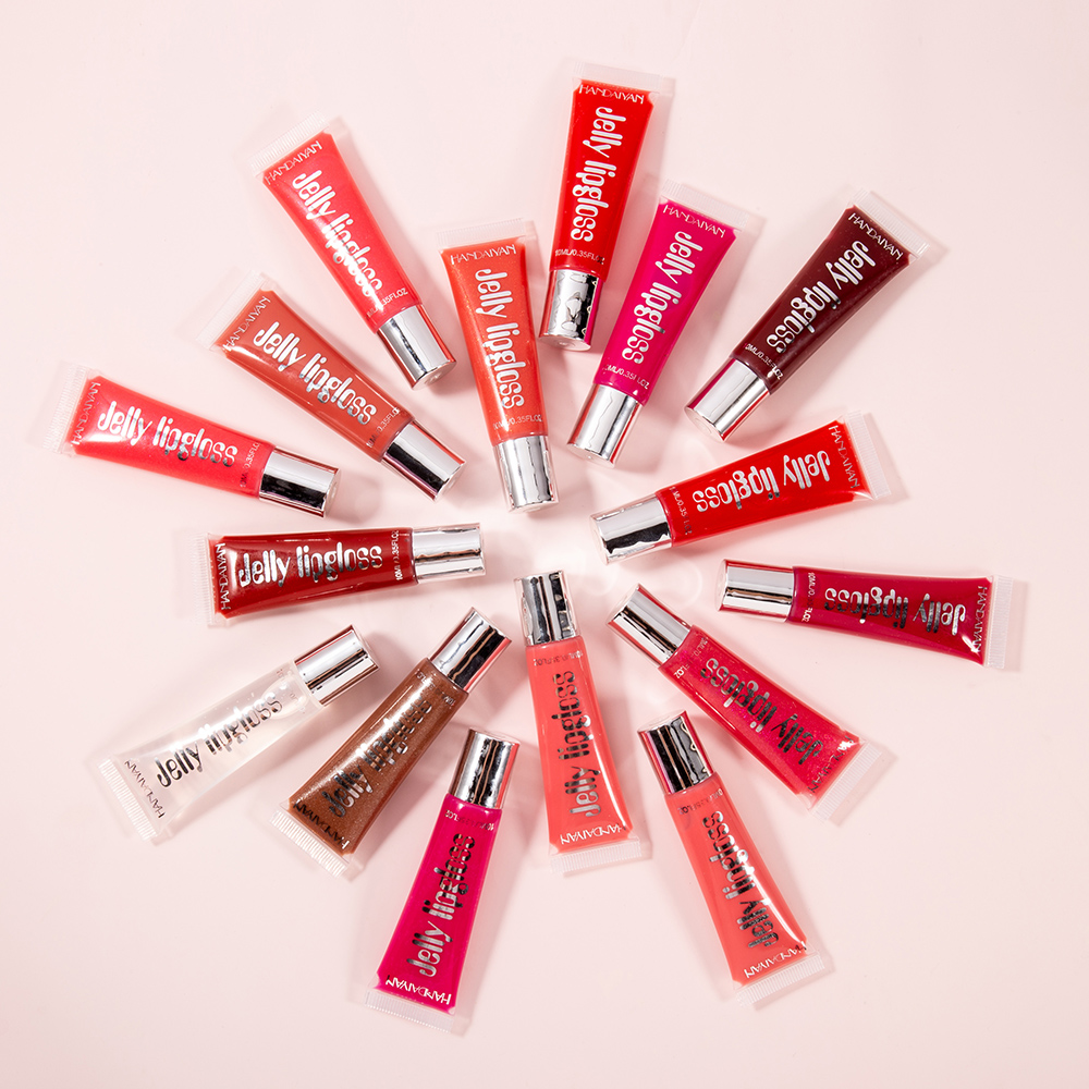Hot selling Handaiyan 12 colors soft tube clear lipgloss glitter shinning moisturize jelly lip gloss