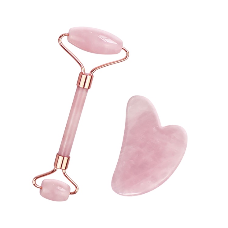 ORCHARD ready to ship body facial tool massage rose quartz jade roller gua sha set with pouch box