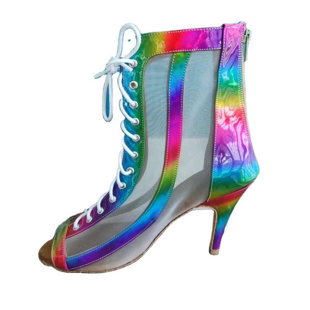Dancing Sport Shoes Latin Salsa Ballroom Dance Shoes for 8.5cm Heel Colorful PU With Mesh New Arrival Latin Dance Women