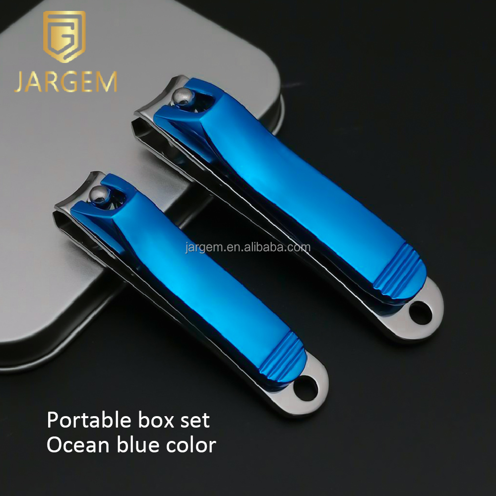Fashionable 2 In 1 Nail Clipper Set Stainless Steel Nail Cutter With Nail File Ocean Blue Color Support Custom Logo