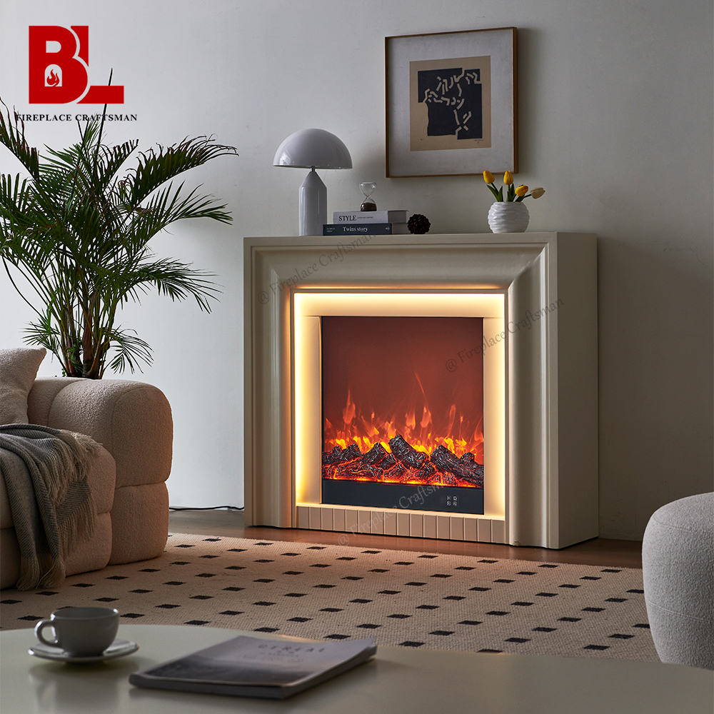 Modern Design Marble White Artificial Faux Free-Standing Electric Fireplace Mantel Marble Modern Fireplace