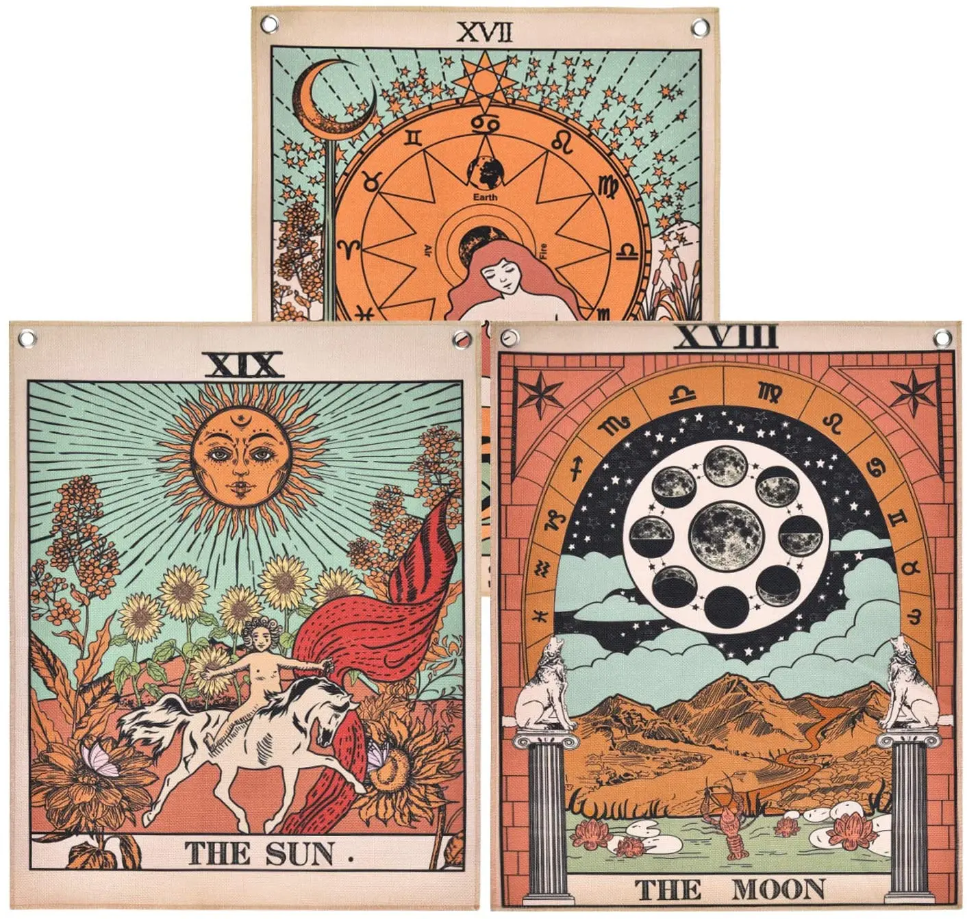 Wholesale Custom Printed Pattern Tarot Tapestry The Moon The Star The Sun Tarot Tapestry For Bedroom