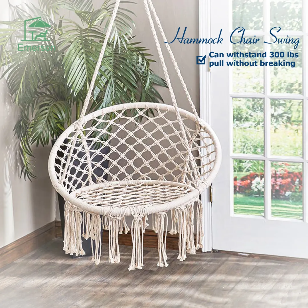 EMERSON Outdoor Macrame Hammock Hanging Chair Cotton Rope Adult Swing Chair Hammock Chair