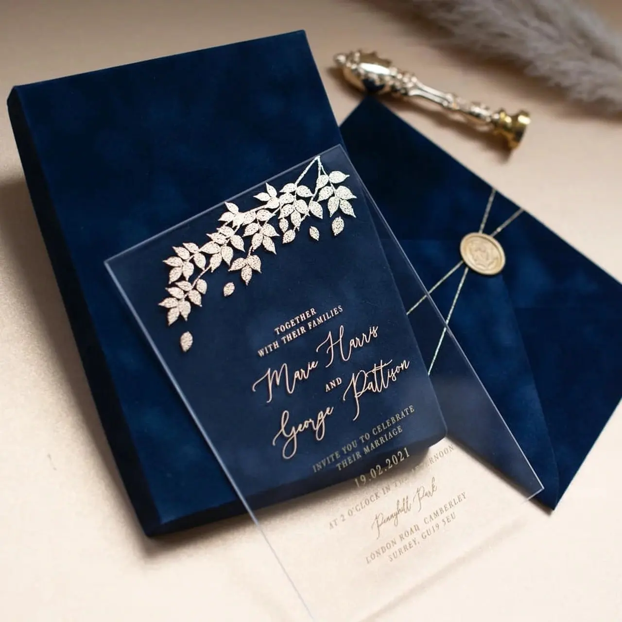 Luxury Navy Blue Velvet Envelopes Acrylic Invitations Envelopes For Automatic Making Machine Courier Envelopes Big Small