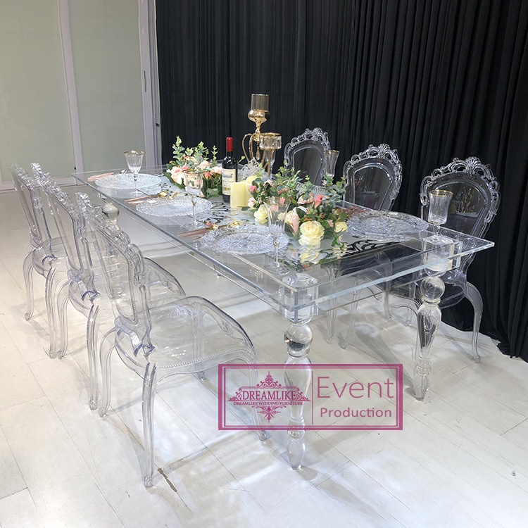 Wedding dining table for events design rectangle clear acrylic restaurant table