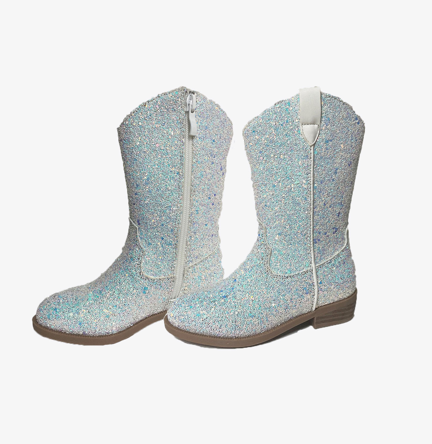 Customized Girls' frosted Sequin cow print long leather outdoor boots