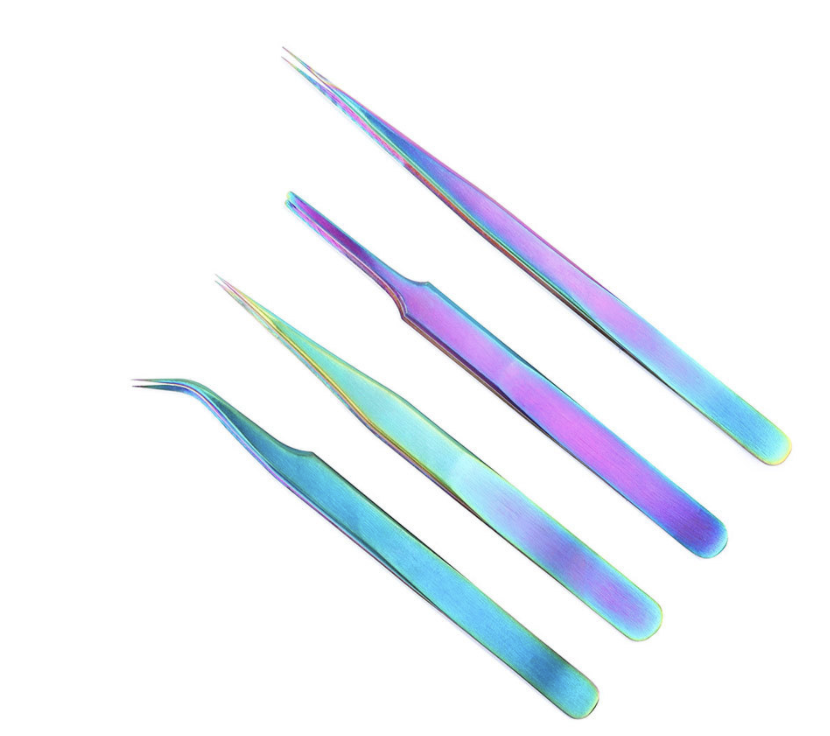 ARLANY Gradient Stainless Steel Tweezers for Eyelash Extensions  Straight and Curved Tip Tweezers False Lash Application Tools