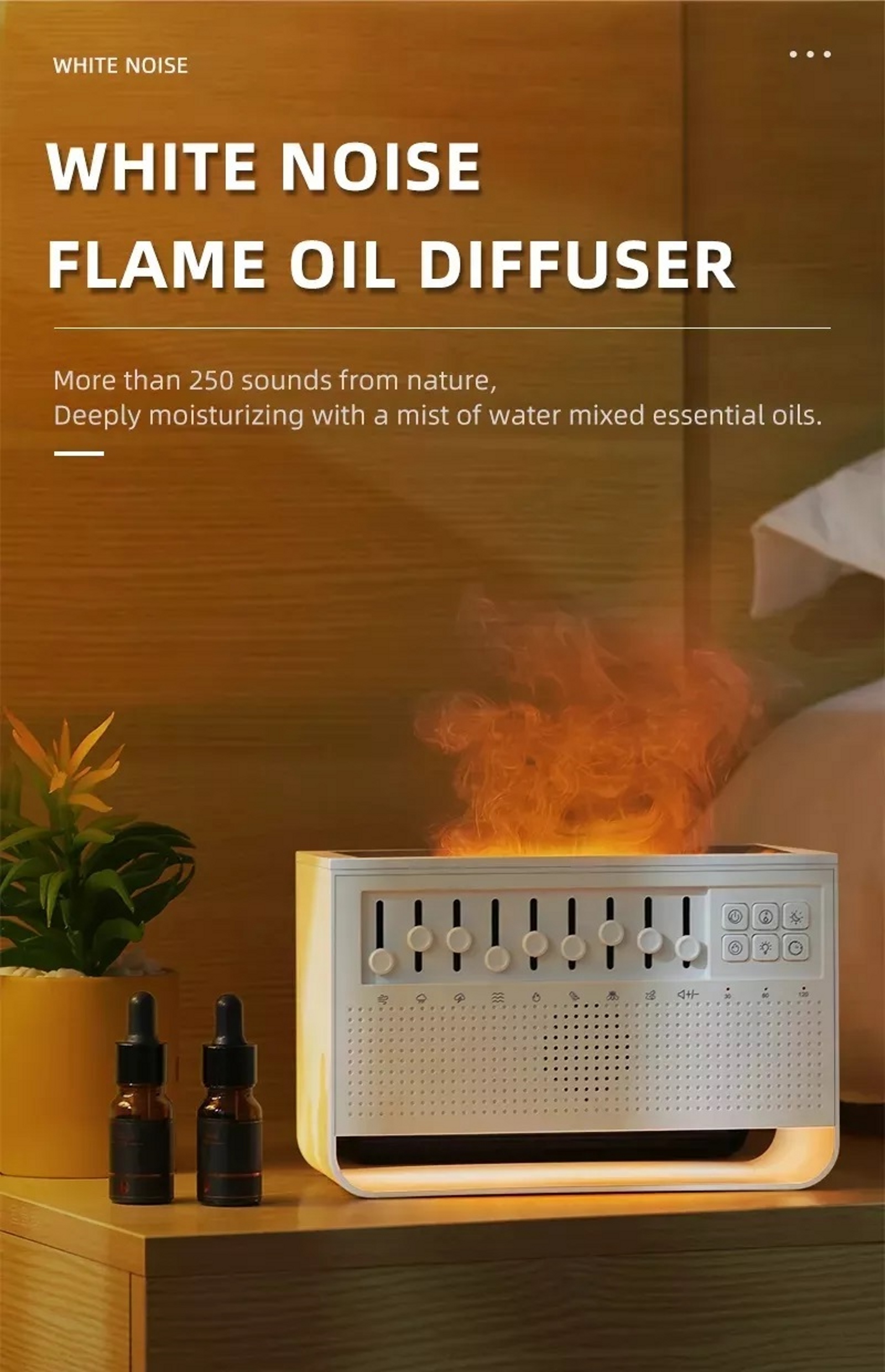 mist aromatherapy machine Flame humidifier diffuser aroma essential oil with white noise sound machine