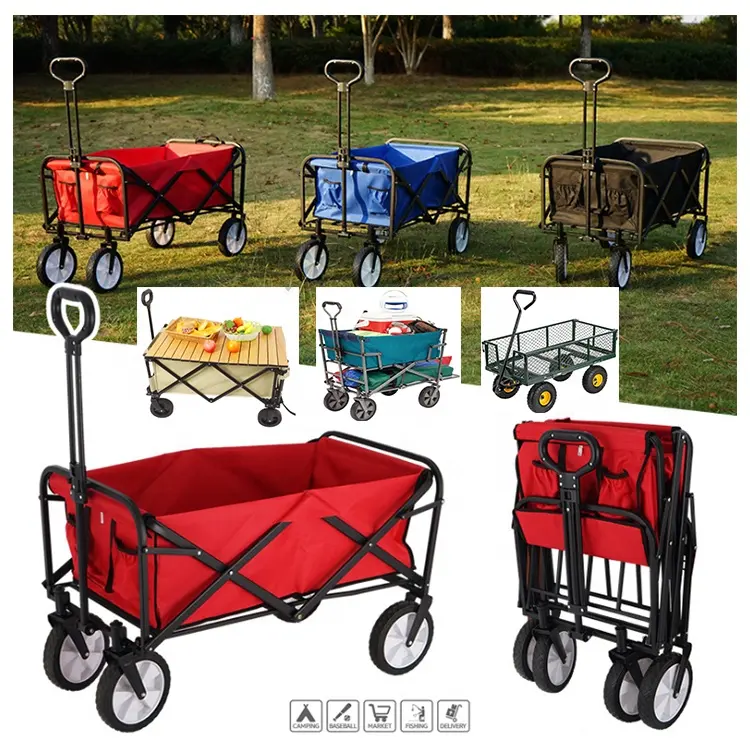 Black Red Adjustable Heavy Duty Collapsible Folding Utility Car Wagon Outdoor Camping Cart Beach Picnic foldable Camping Wagon