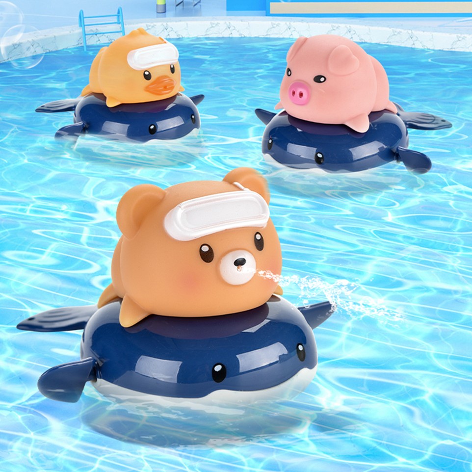 Summer small animal swimming toy cute whale fancy squirting baby pull string bath toy