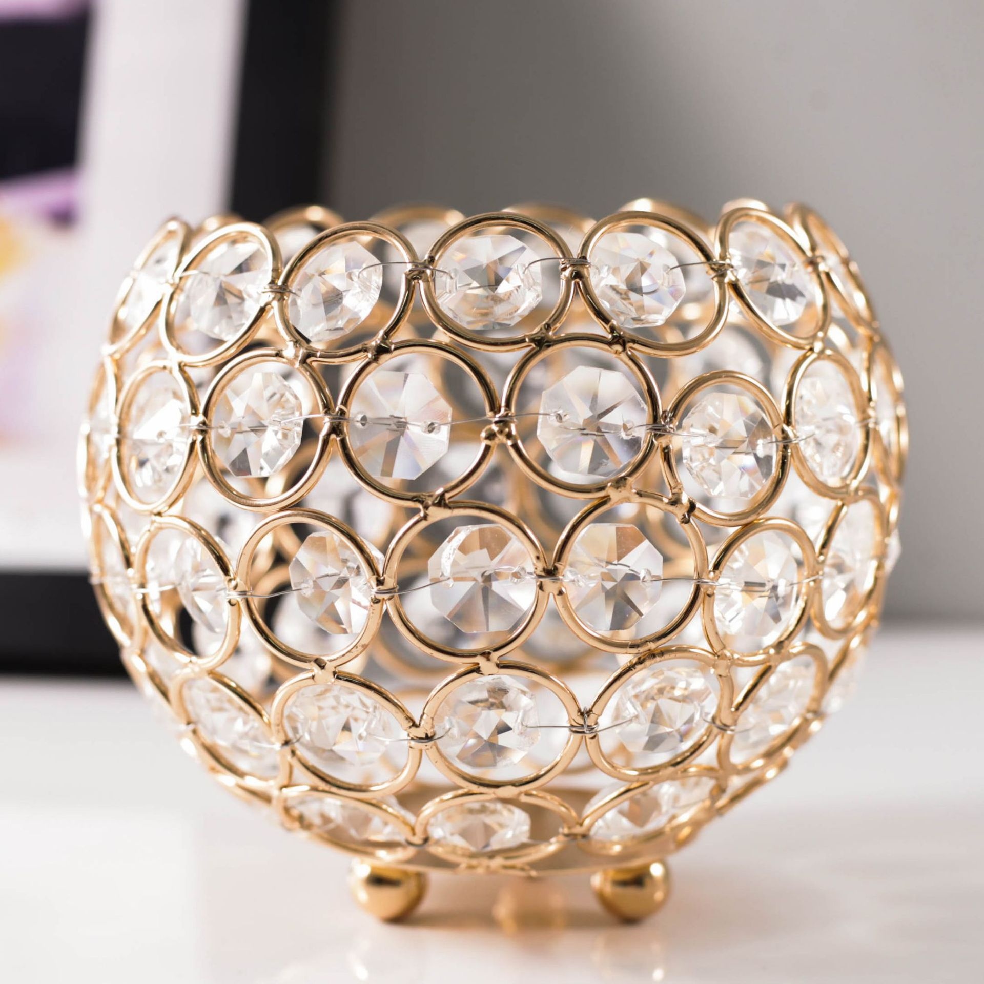 European Style Single Head Golden Candle Cup Crystal Ball Candle Holder Metal Candlestick Holder For Wedding Candlelight Dinner