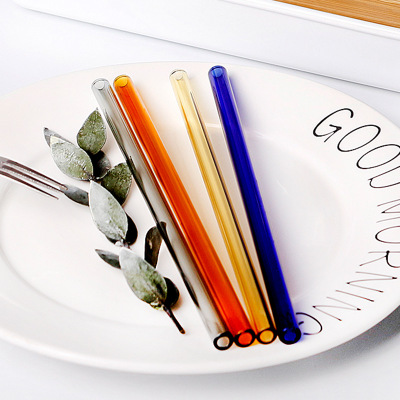 Reusable Colourful Transparent Straw 200mm 80mm diameter Glass drinking Straw