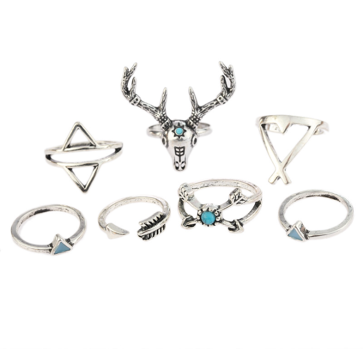 New style double color adorn article Bohemia deer diamond arrow 7 sets of women's ring alloy ring ring