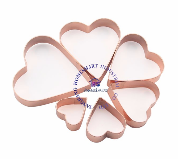 6pcs food grade copper plating heart cookie cutter set embossed