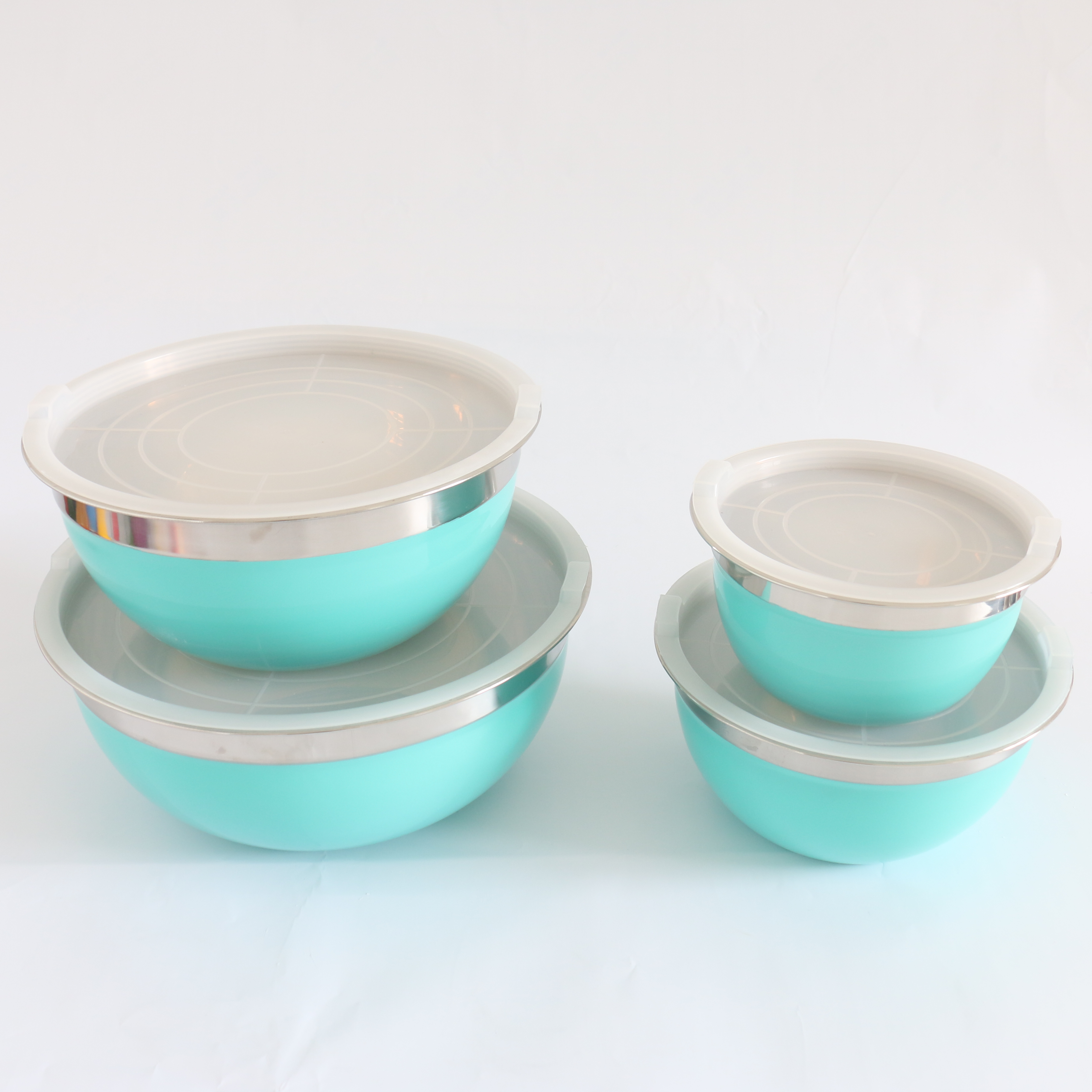 Amazon hot sale kitchenware whisk eggs stainless steel mixing salad bowl set with transparent lid
