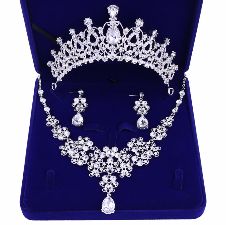 luxury wedding jewelry set bridal tiara crown earring necklace set zirconia jewelry set