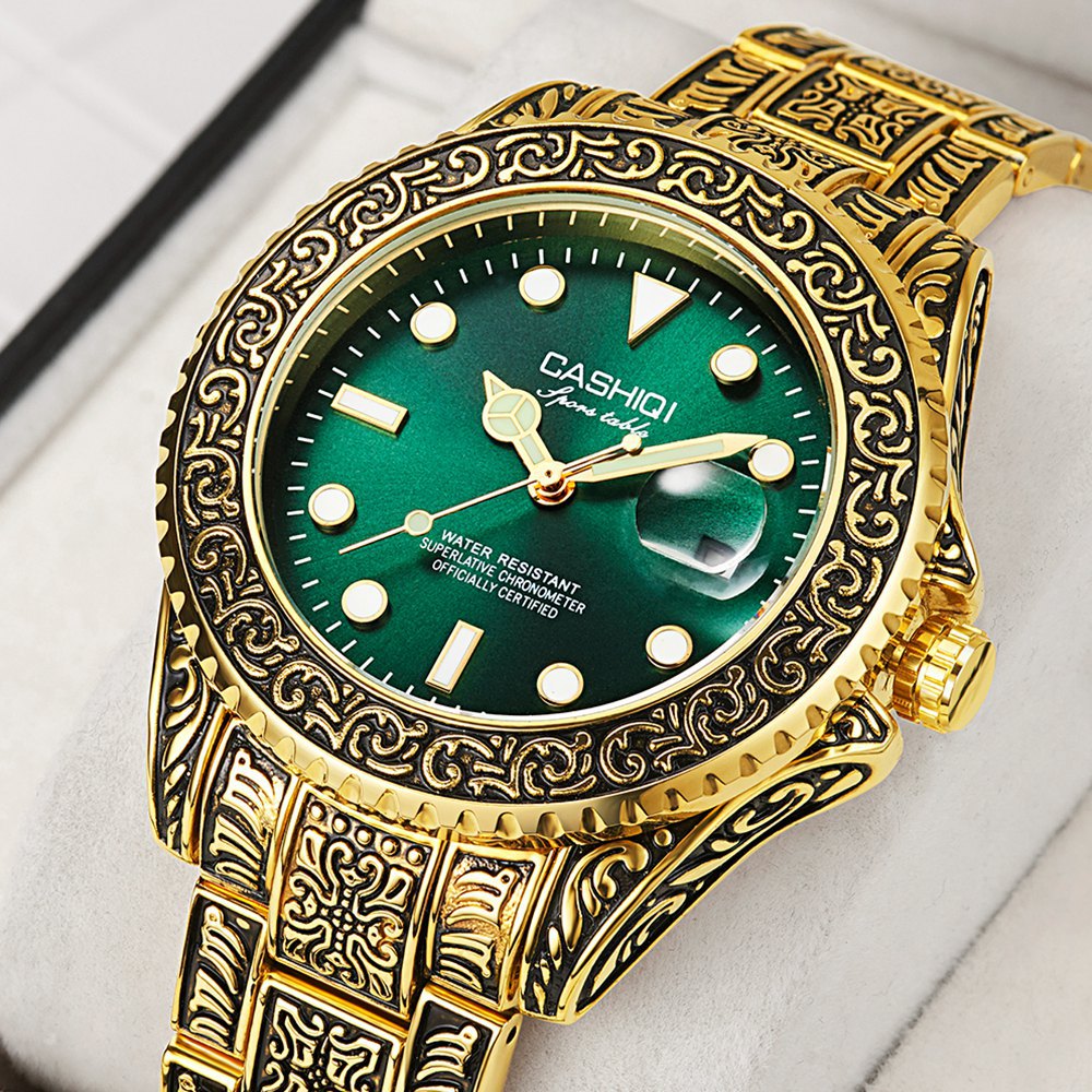 New Luxury High End European style Ancient Carved Luminous Calendar Classic Custom Mens Automatic Movement Mechanical Watches