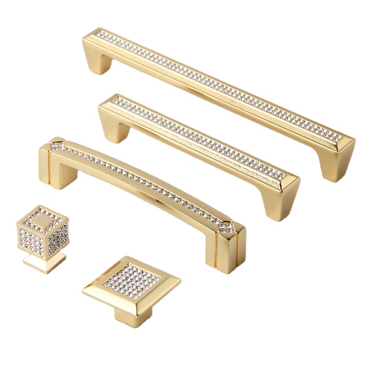24k Gold Kitchen Cabinet Knob Hardware Wardrobe Dresser Drawer Crystal Handles For Furniture