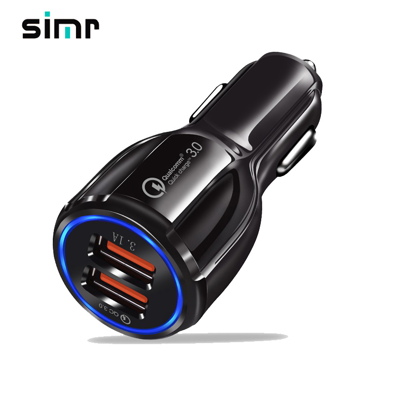 Simr автомобильное зарядное устройство Usb для быстрой зарядки QC3.0 зарядное устройство для автомобиля с двумя портами Usb Qc 3,0 Быстрая Зарядка адаптер мини-usb автомобильное зарядное устройство