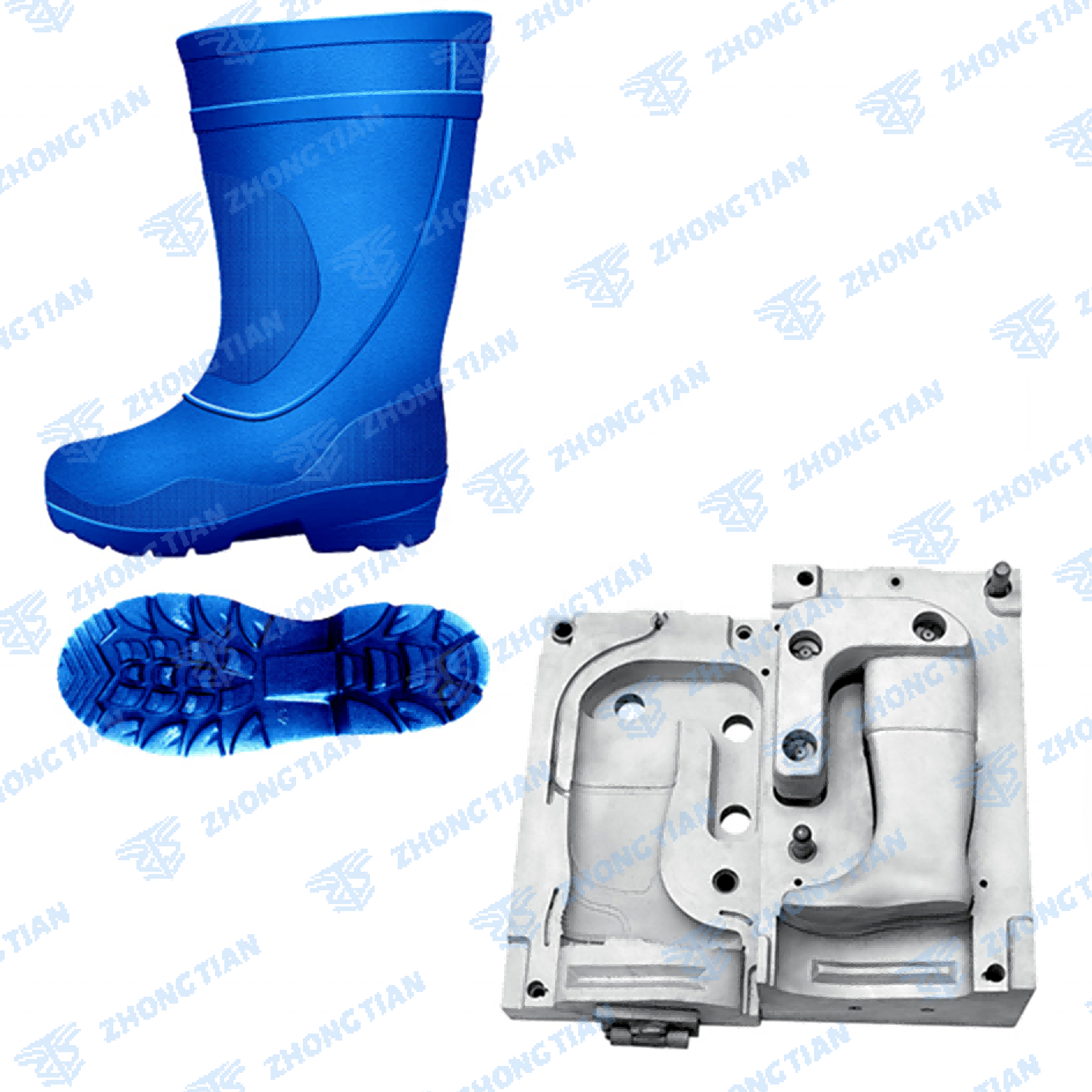 Eva Injection Rain Boots Shoe Mould 1 Mould 1 Piece Die Casting Making In Cnc Process Shoe Mould