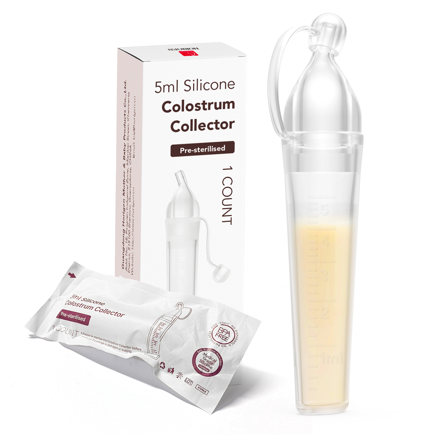 HORIGEN BPA Free 5 ml colostrum collector kit breast milk collector use reusable breastfeeding accessories manual direct feeding