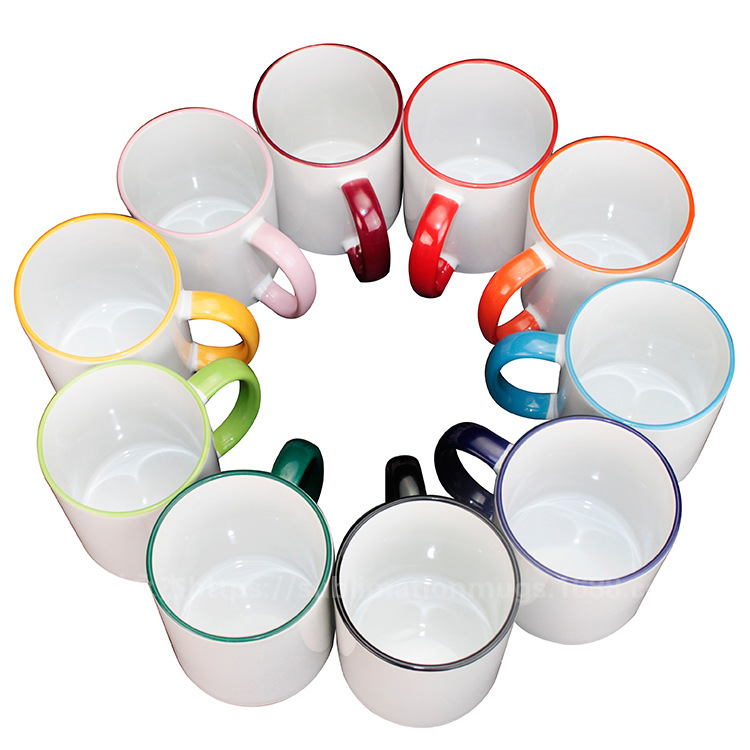 Amazon Top Seller 11OZ High Quality Color Rim Customized Porcelain Mugs Sublimation Blanks Coffee Mug Ceramic