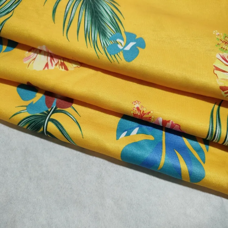 Yellow Digital Printing 100% Polyester Single Jersey Fabric