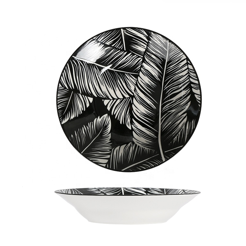Factory direct black big plant modern style porcelain dish ceramic dinner plates plates ceramic plate sets