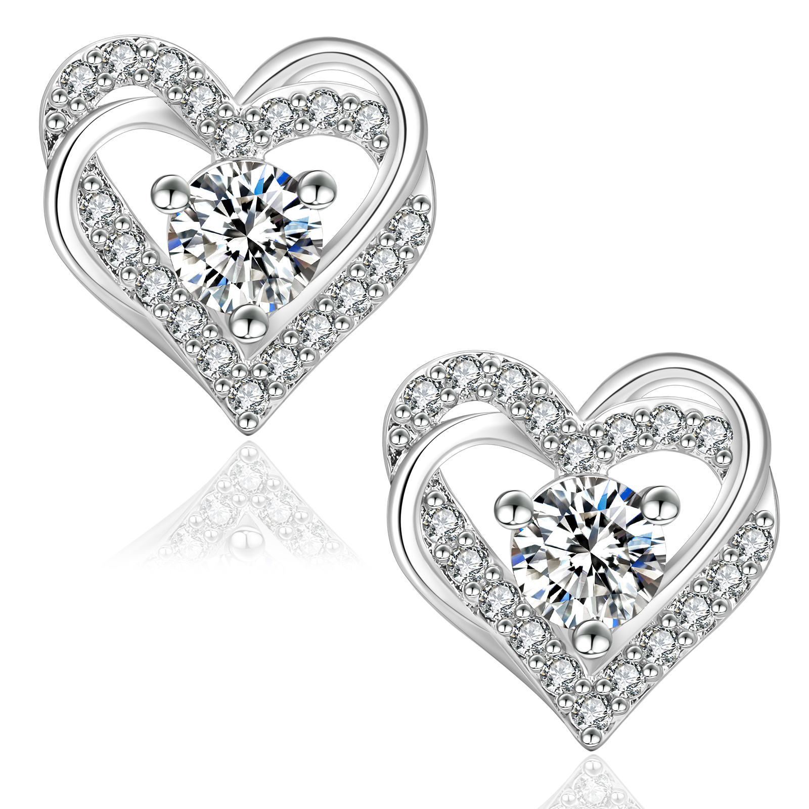 Moissanite Heart Stud VVS1 GRA Lab Created Diamond 925 Sterling Silver 14K White Gold Hypoallergenic Love Earring for Women