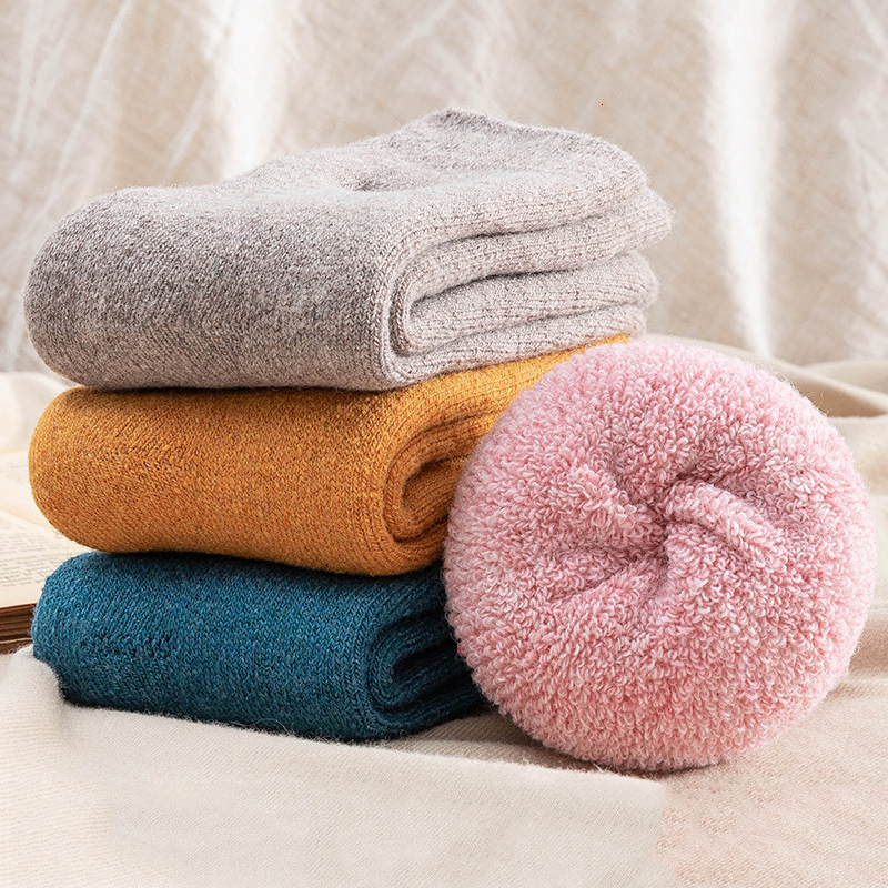 Plus Size Fluffy Fuzzy Cozy Solid Color Thermal Warm Thick Wool Women Socks for Winter