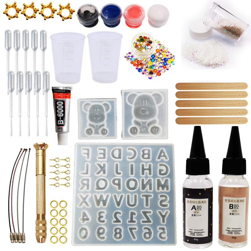 LFR632 DIY эпоксидная смола Gummy Bear с формами, набор инструментов для изготовления ювелирных изделий с смолой AB клей, комплект брелоков, DIY подарок