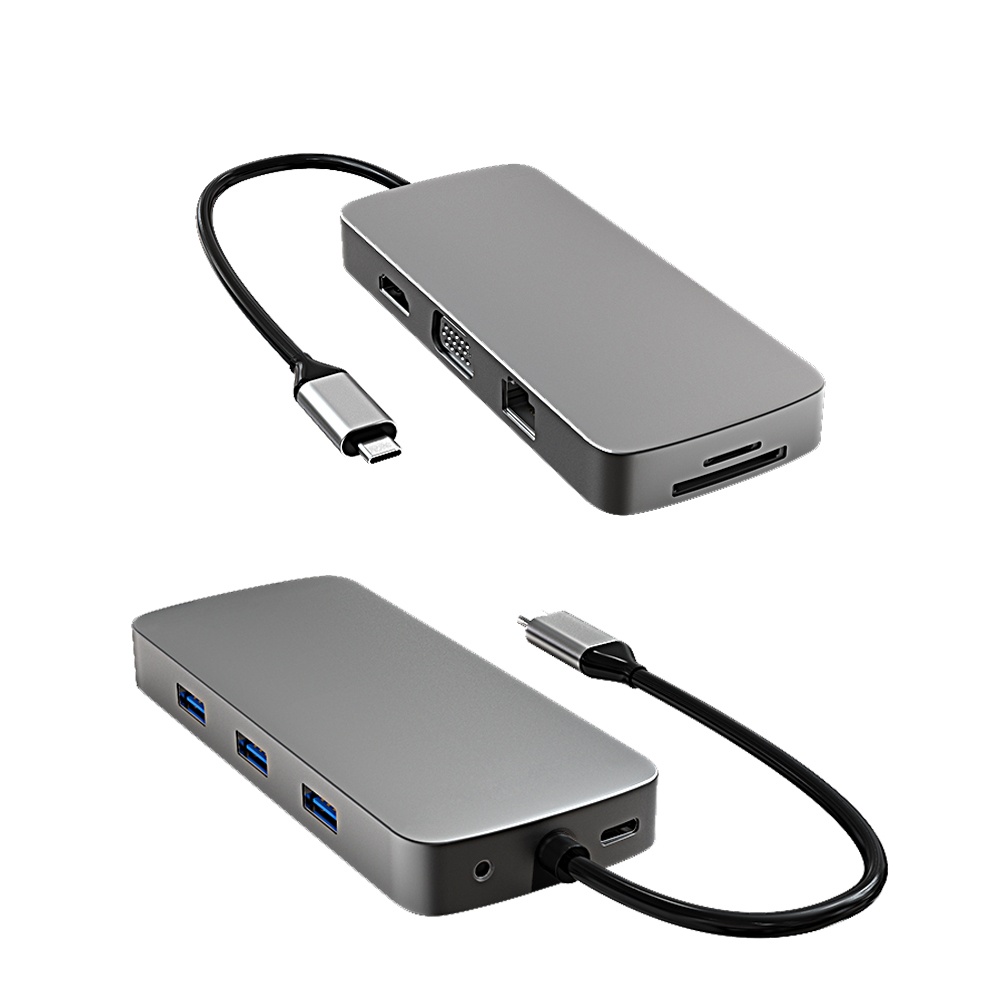 Переходник 10 в 1 с USB C на VGA, USB 2,0, RJ45, Ethernet, PD, SD, TF, аудио