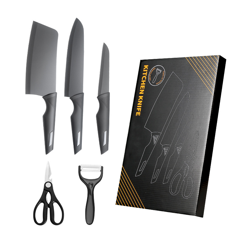Kitchen knife Set Black knife set five piece stainless steel knife set with peeler scissors stainless steel 30cr13
