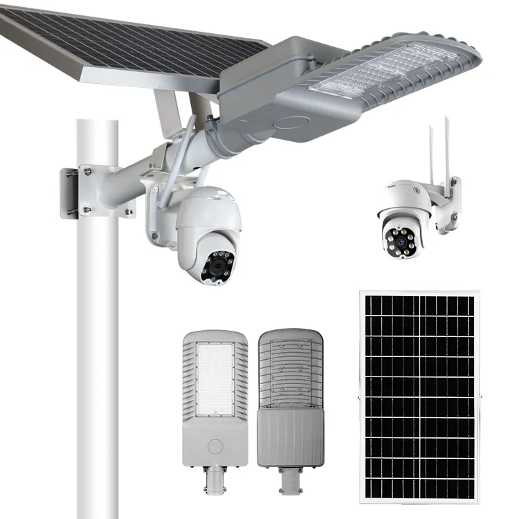 GEBOSUN IP65 Outdoor cellphone control monitoring cctv camera 60w led solar street light