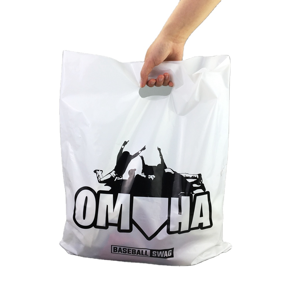 Напечатанный на заказ пластиковый мешок для покупок, высеченный мешок, пластиковые пакеты для упаковки с собственным логотипом