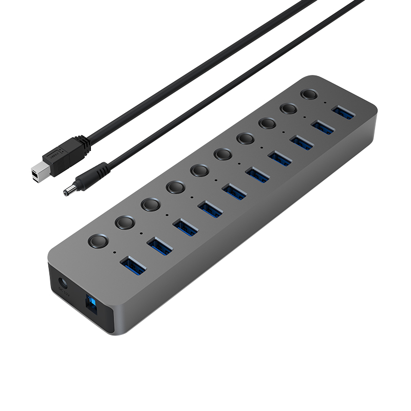 Алюминий 10 порт USB 3,0 концентратор с переключателем высокой скорости 10 порт USB док-станция Usb разветвитель для мобильных телефонов Ноутбуки