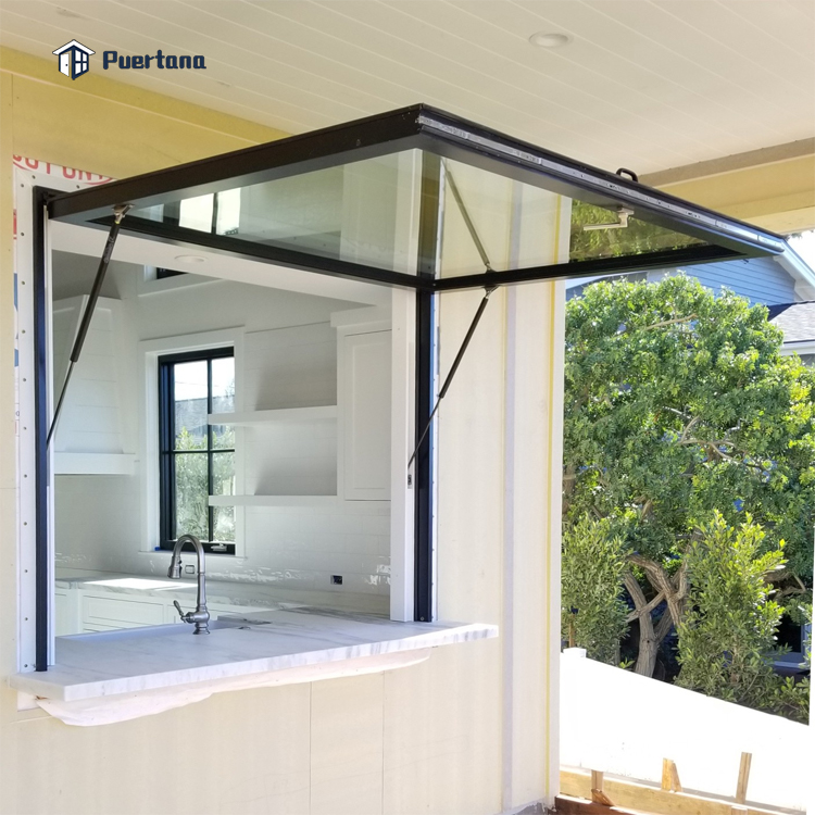 Aluminium Gas Strut Pass Through Windows Push Out Flip Windows For Kitchen Bar