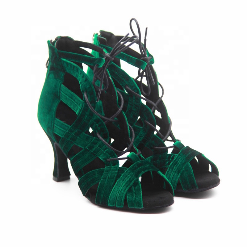 Latin Dance Women 8cm Heel Green Suede Latin Salsa Ballroom Dance Shoes for Dancing New Arrival Size US 4-12